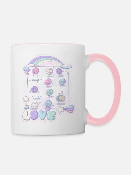 Mignons bonbons coeur d’amour dans le style kawaii - Mug contrasté - blanc/rose