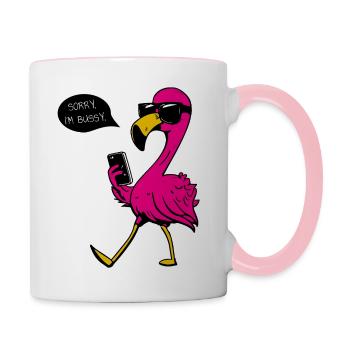 Famingo, sorry bin beschäftigt flamingo i'am bussy - Tasse zweifarbig - Weiß/Pink - Rechts