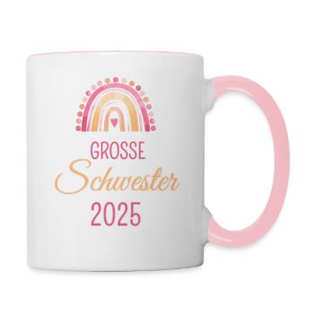 Große Schwester 2025 - Tasse zweifarbig - Weiß/Pink - Rechts