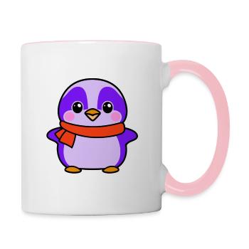 Pingouin mignon avec écharpe - Autocollant graphique - Mug contrasté - blanc/rose - Droite