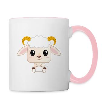 Niedliche Baby-Ziege-Cartoon - Tasse zweifarbig - Weiß/Pink - Rechts