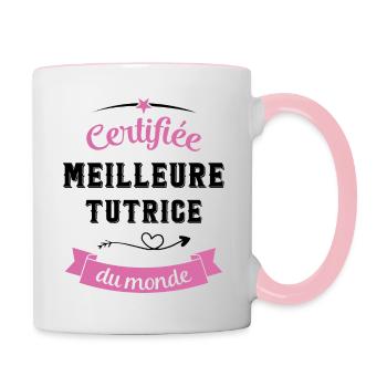 Certifiée meilleure tutrice du monde - Mug contrasté - blanc/rose - Droite