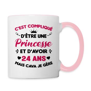 Princesse 24 Ans Anniversaire Idée Cadeau Humour - Mug contrasté - blanc/rose - Droite