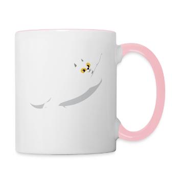 Chubby weiße Katze Stretching - Tasse zweifarbig - Weiß/Pink - Rechts