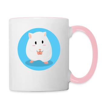Mignon, hamster blanc, manger - Mug contrasté - blanc/rose - Droite