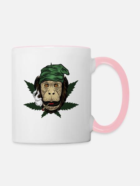 Kiffender Affe Mit Joint - Tasse zweifarbig - Weiß/Pink