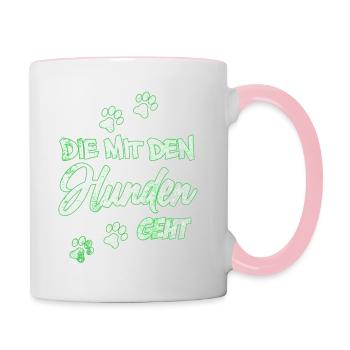 Die mit den Hunden geht | Hundebesitzerin Geschenk - Tasse zweifarbig - Weiß/Pink - Rechts