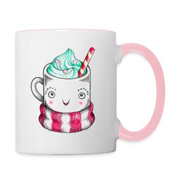 Cute Cup - Tasse Kakao, Weihnachtstasse - Tasse zweifarbig - Weiß/Pink - Rechts