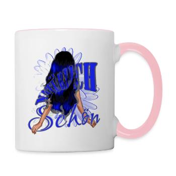 Beautiful black-blue hair blue beauty natural - Contrasting Mug - white/pink - Right