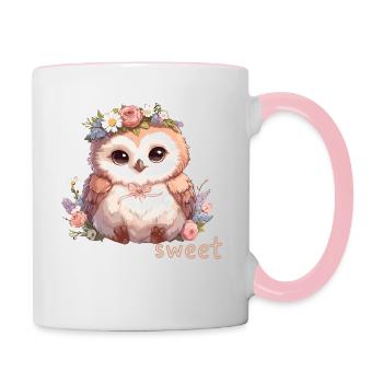 Hibou mignon avec des fleurs - Mug contrasté - blanc/rose - Droite