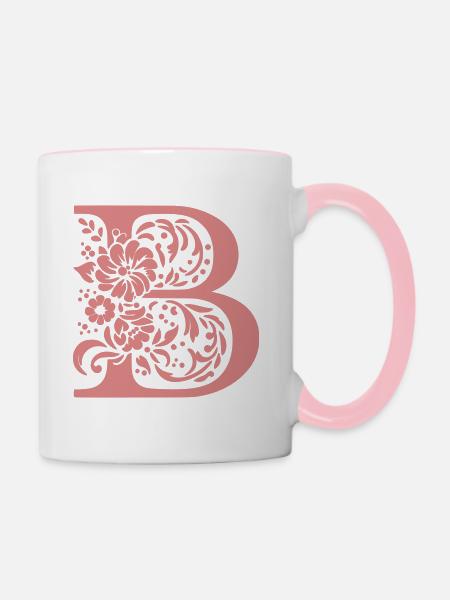 Buchstabe B Floral - Tasse zweifarbig - Weiß/Pink