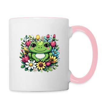 Unique frog design in flower wreath! - Contrasting Mug - white/pink - Right