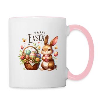 Joyeux Lapins de Pâques Panier d’oeufs de Pâques - Mug contrasté - blanc/rose - Droite