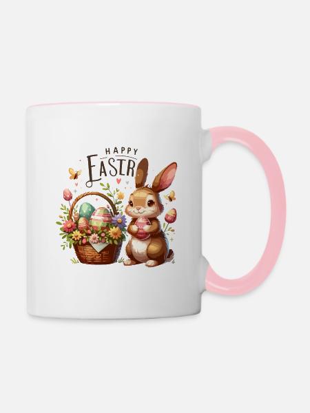 Happy Easter Bunnies Easter Egg Basket - Contrasting Mug - white/pink