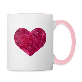 Herzmotiv - handgemalt von Martina Eßer - Tasse zweifarbig - Weiß/Pink - Rechts