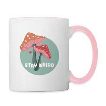 Restez bizarre champignons - Mug contrasté - blanc/rose - Droite