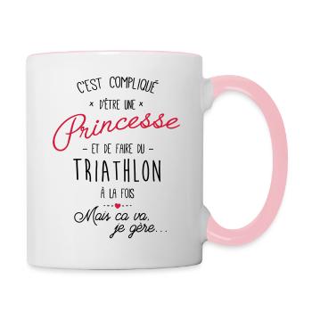 Princesse et Triathlon - Cadeau femme fille - Mug contrasté - blanc/rose - Droite