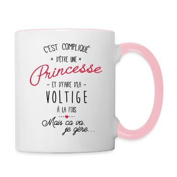 Princesse et Voltige avion - Mug contrasté - blanc/rose - Droite