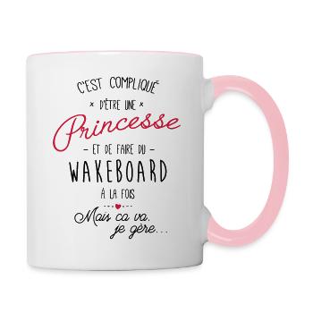 Princesse et Wakeboard a la plage - Mug contrasté - blanc/rose - Droite