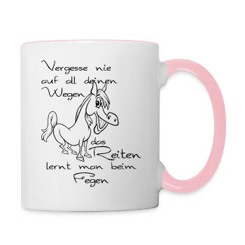 Reiterspruch Pferd Reitschüler Reiten - Tasse zweifarbig - Weiß/Pink - Rechts