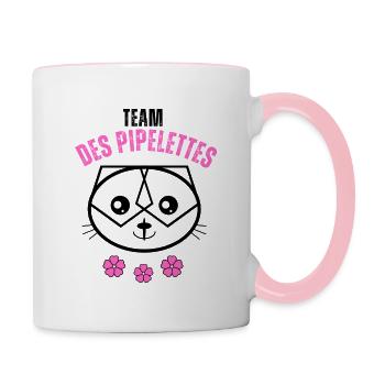 Team des pipelettes cadeau humour chat kawaii - Mug contrasté - blanc/rose - Droite