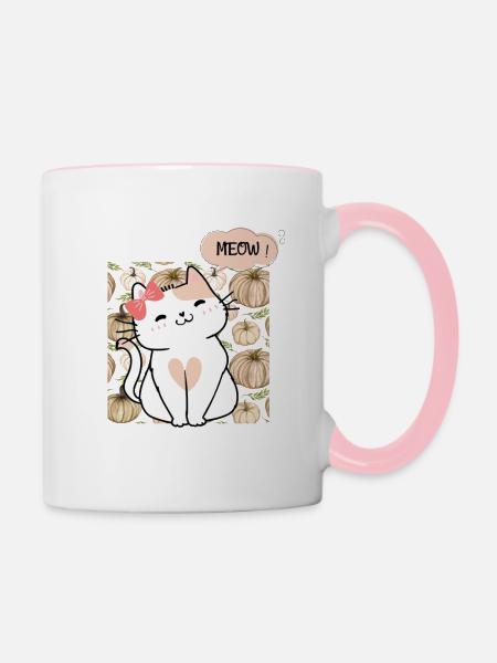 CuteCat meow - Contrasting Mug - white/pink