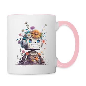 Small robot with flowers - Contrasting Mug - white/pink - Right