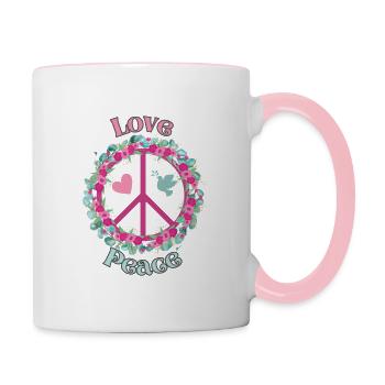 Love & Peace - Tasse zweifarbig - Weiß/Pink - Rechts