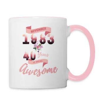 40 Geburtstag November 1983 pinke Blume - Tasse zweifarbig - Weiß/Pink - Rechts