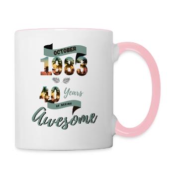 40th Birthday October 1983 2 - Contrasting Mug - white/pink - Right