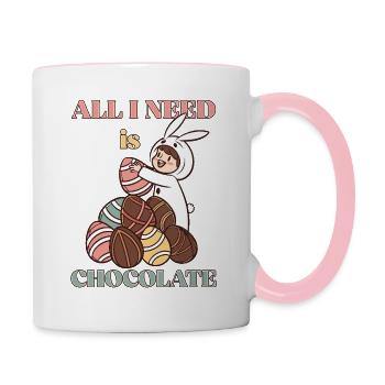 All I Need Is Chocolate – Funny Easter Bunny - Contrasting Mug - white/pink - Right