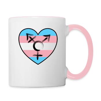 Herz mit Fahne - Transsexualität - Tasse zweifarbig - Weiß/Pink - Rechts