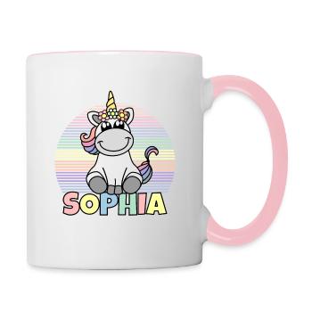 Sophia Name Cute Unicorn Rainbow First Name - Contrasting Mug - white/pink - Right