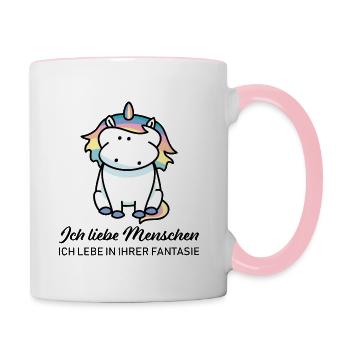 Einhorn liebt Menschen - Tasse zweifarbig - Weiß/Pink - Rechts