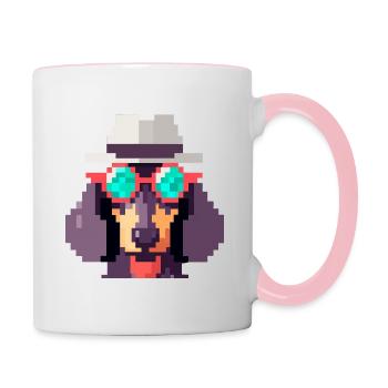 Dackel Hipster Pixel Art Hundeliebhaber - Tasse zweifarbig - Weiß/Pink - Rechts