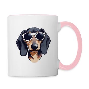 Vintage Dachshund dog lovers - Contrasting Mug - white/pink - Right