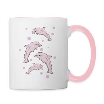 Vier Delphine, Meer - Tasse zweifarbig - Weiß/Pink - Rechts