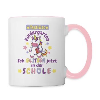 Tschüss Kindergarten - Einhorn Magie - Tasse zweifarbig - Weiß/Pink - Rechts