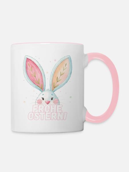 Frohe Ostern! Niedlicher Osterhase - Tasse zweifarbig - Weiß/Pink