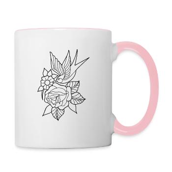 Old School Schwalbe - Tasse zweifarbig - Weiß/Pink - Rechts