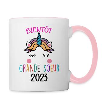 Grande Soeur Licorne 2023 - Mug contrasté - blanc/rose - Droite