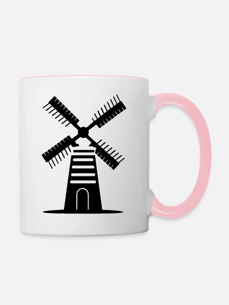 Windmühle - Tasse zweifarbig - Weiß/Pink