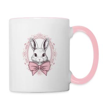 Vintage Coquette Bunny with Pink Ribbon - Contrasting Mug - white/pink - Right