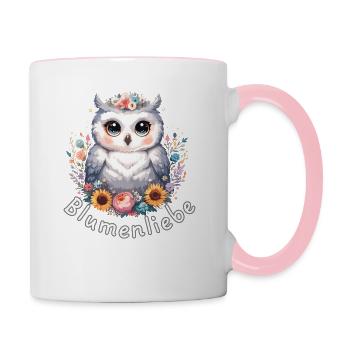 Amour des fleurs Chouette mignonne - Mug contrasté - blanc/rose - Droite