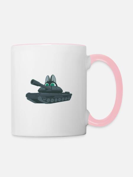 Panzer Katze Lustig - Tasse zweifarbig - Weiß/Pink