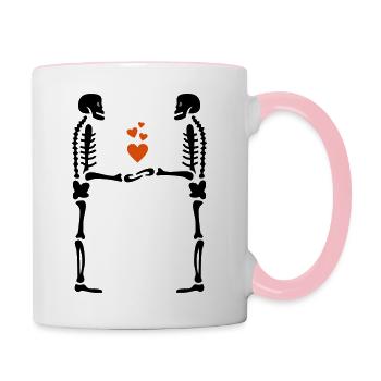 zwei Skelettherzen - Tasse zweifarbig - Weiß/Pink - Rechts