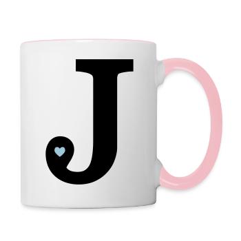 Buchstabe J Anfangsbuchstabe - Tasse zweifarbig - Weiß/Pink - Rechts