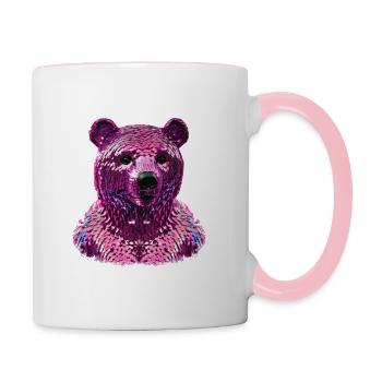 bär,pailletten,pinker bär,glänzend - Tasse zweifarbig - Weiß/Pink - Rechts