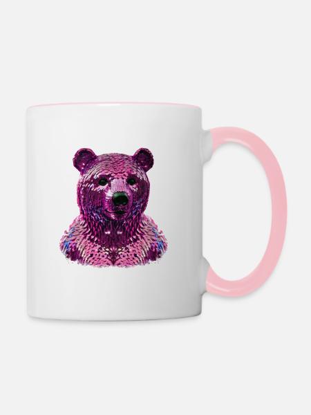 bär,pailletten,pinker bär,glänzend - Tasse zweifarbig - Weiß/Pink