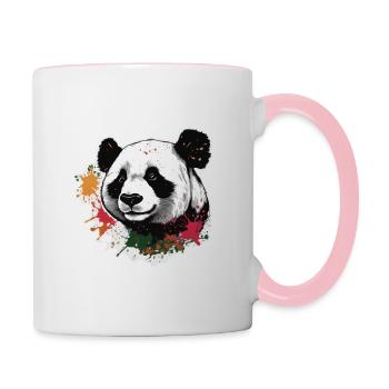 Riesiges Panda-monium mit Farbspritzern - Tasse zweifarbig - Weiß/Pink - Rechts